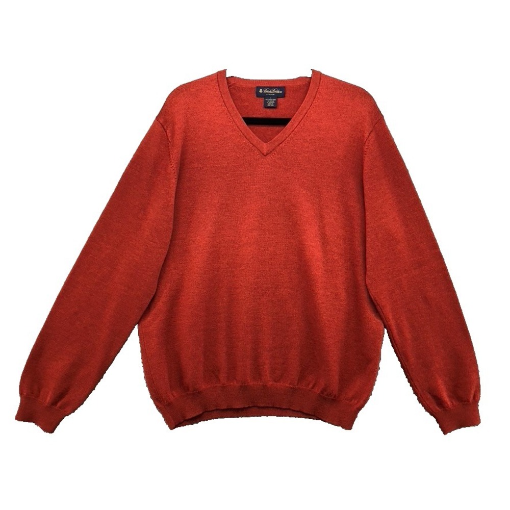 Brooks Brothers Stretch Merino Wool Sweater Jumper Mens Large Orange Preppy